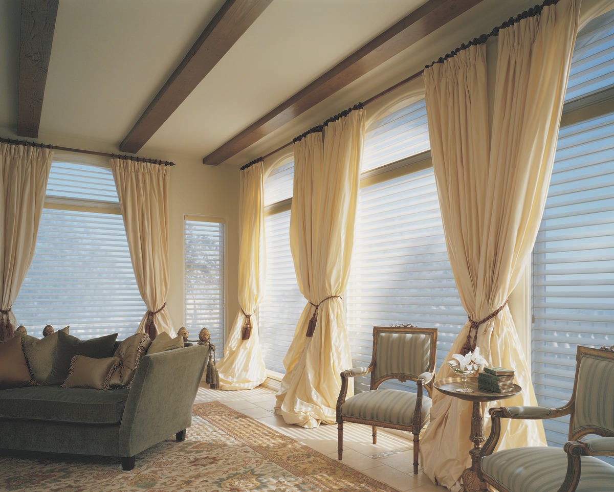 Hunter Douglas Design Studio™ Side Panels & Drapery elegant cohesion and light blocking near Bloomington, Illinois (IL)