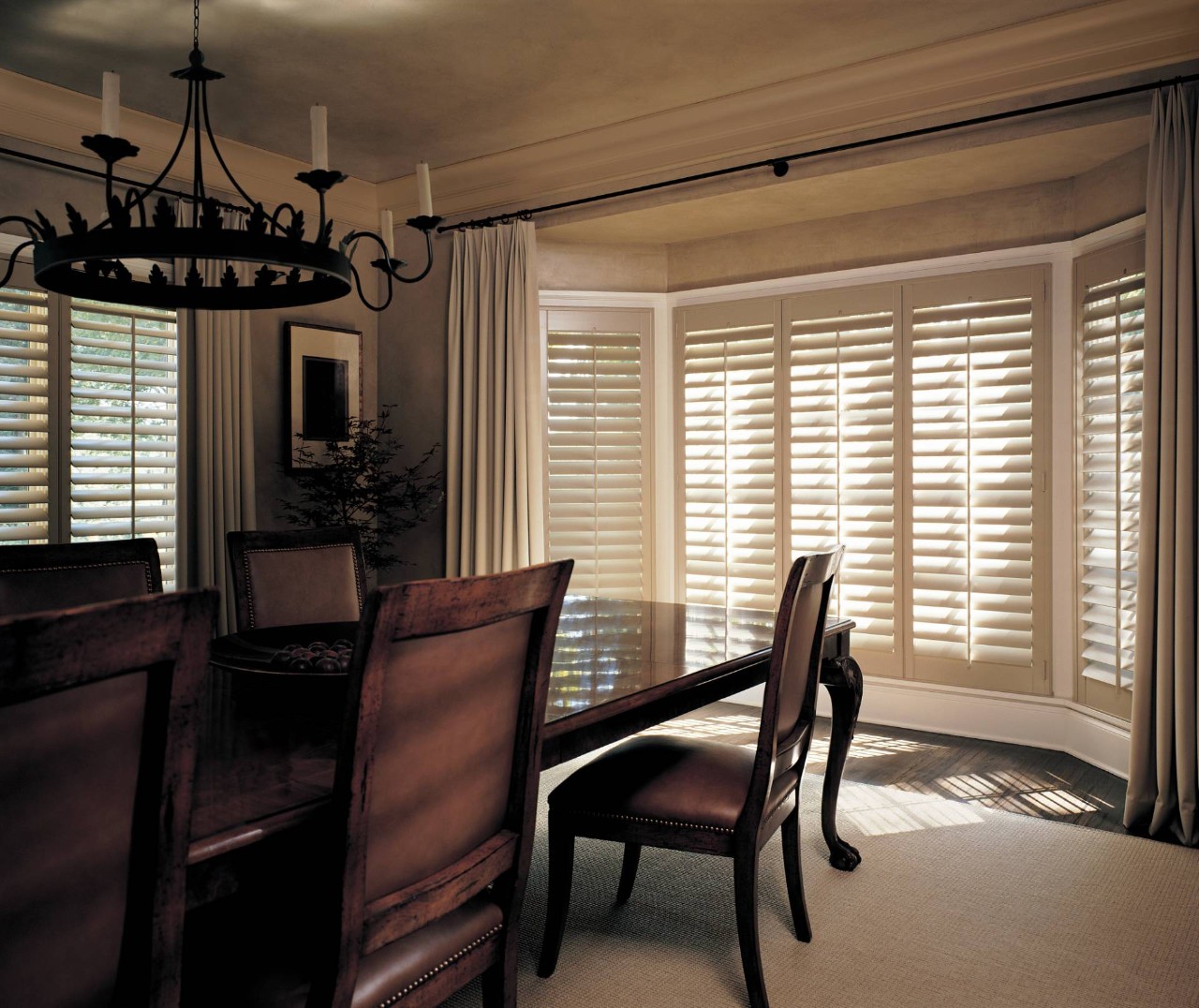 Hunter Douglas Heritance® Wood Shutters and drapes near Bloomington, Illinois (IL)